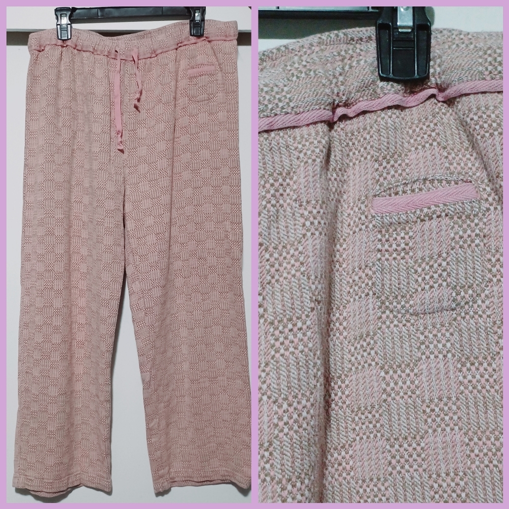 Pink Checkered Woolrich Wide Leg Wool Lounge Pants